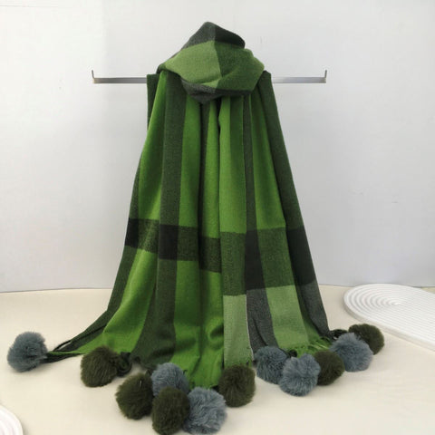 Checked Pom Scarf